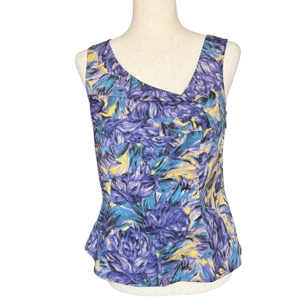 Vtg‎ Y2K Twee Odille Sleeveless Patterned Top Womens 6 Purple Yellow Watercolor